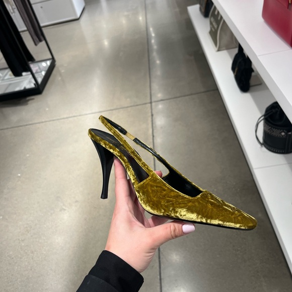 Saint Laurent senape mustard velvety sling back - Picture 2 of 2